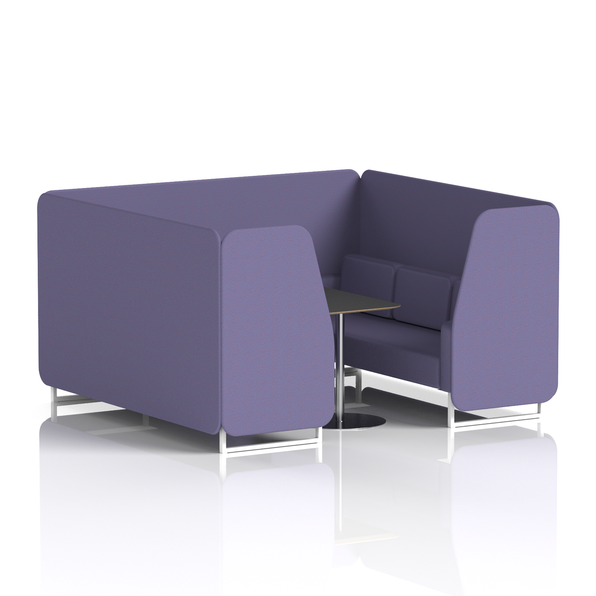 Commercial 6 Seater Privacy Booth with Black Table – Single Tone – Crib 5 Synergy - Order Panels And Sofa White - Industrious Decor