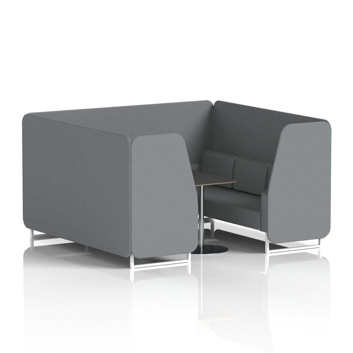 Commercial 6 Seater Privacy Booth with Black Table – Single Tone – Crib 5 Synergy - Partner Panels And Sofa White - Industrious Decor