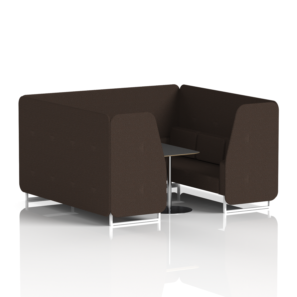 Commercial 6 Seater Privacy Booth with Black Table – Single Tone – Crib 5 Synergy - Wed Panels And Sofa White - Industrious Decor