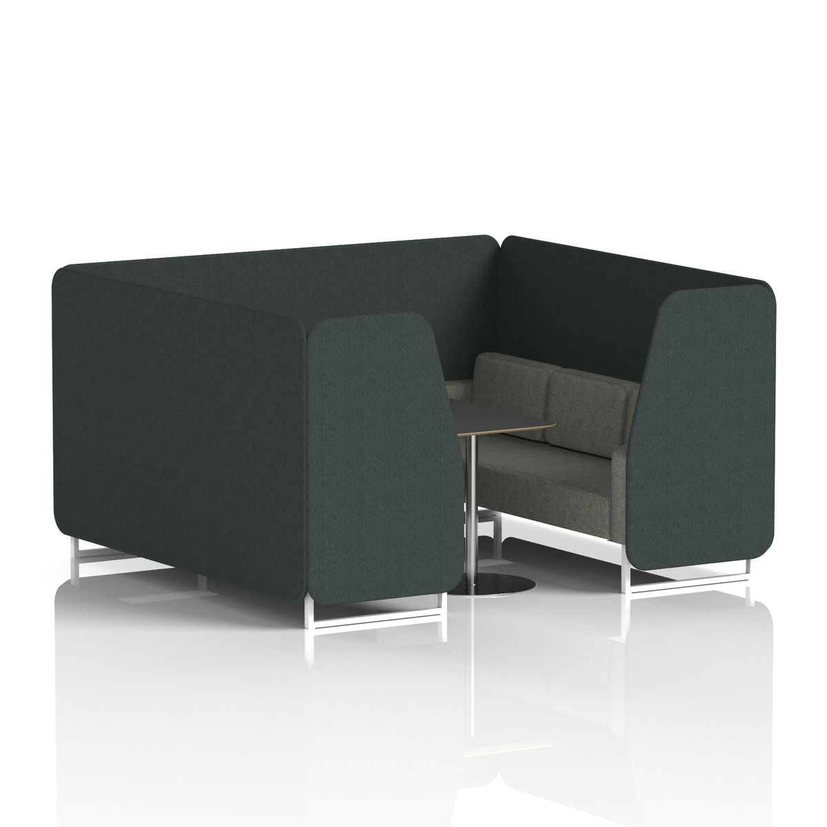 Commercial 6 Seater Privacy Booth with Black Table – Two Tone – Crib 5 Rivet - Charcoal Panels And Vitreous Sofa White - Industrious Decor