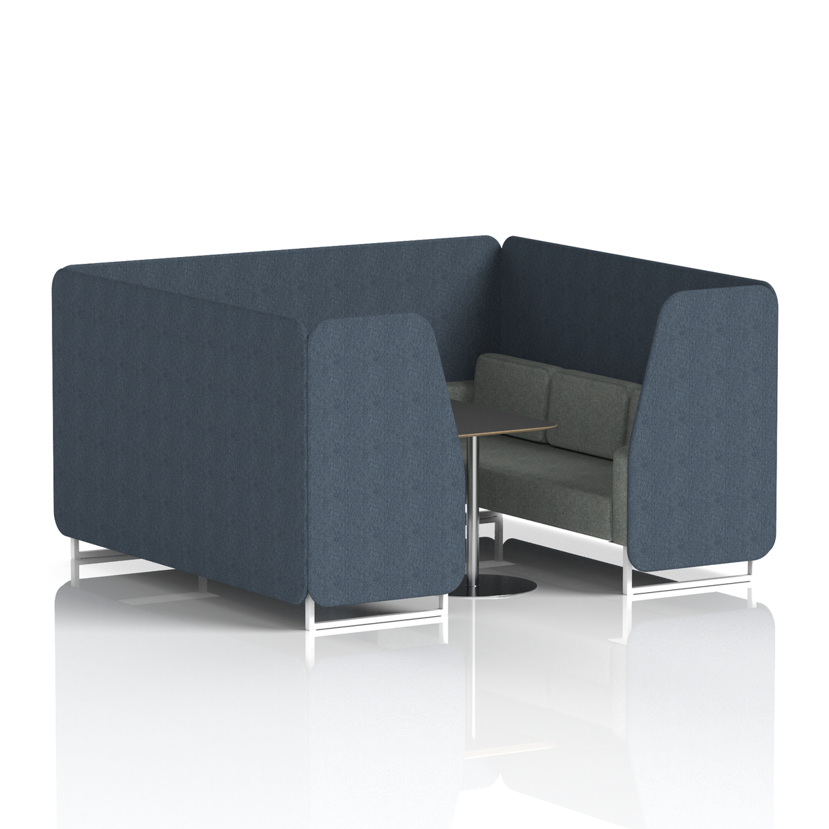 Commercial 6 Seater Privacy Booth with Black Table – Two Tone – Crib 5 Rivet - Crucible Panels And Prime Sofa White - Industrious Decor