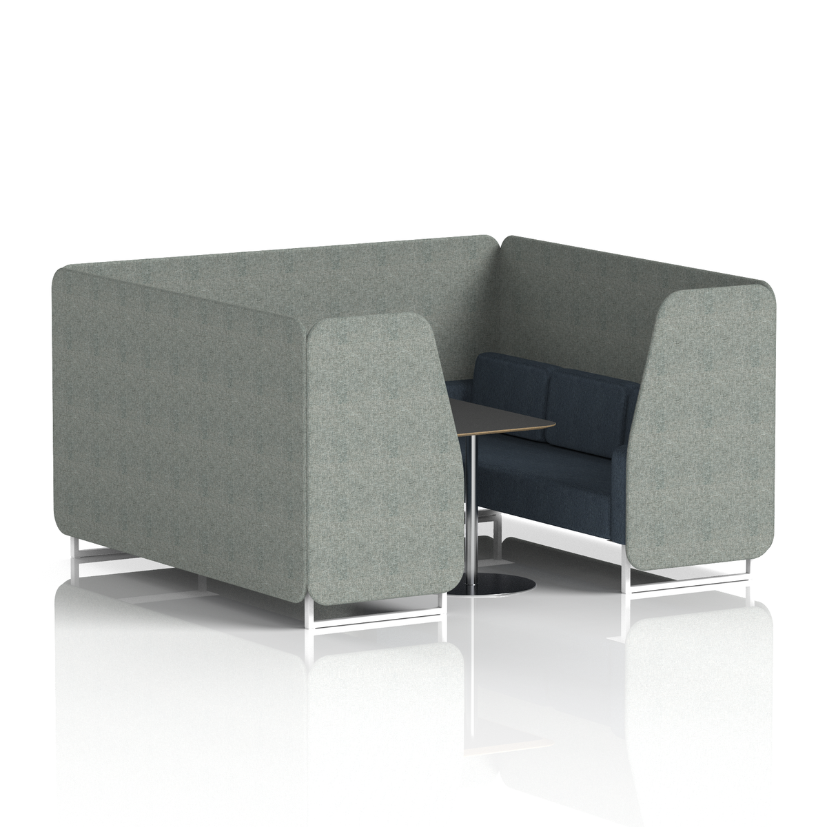 Commercial 6 Seater Privacy Booth with Black Table – Two Tone – Crib 5 Rivet - Prime Panels And Crucible Sofa White - Industrious Decor