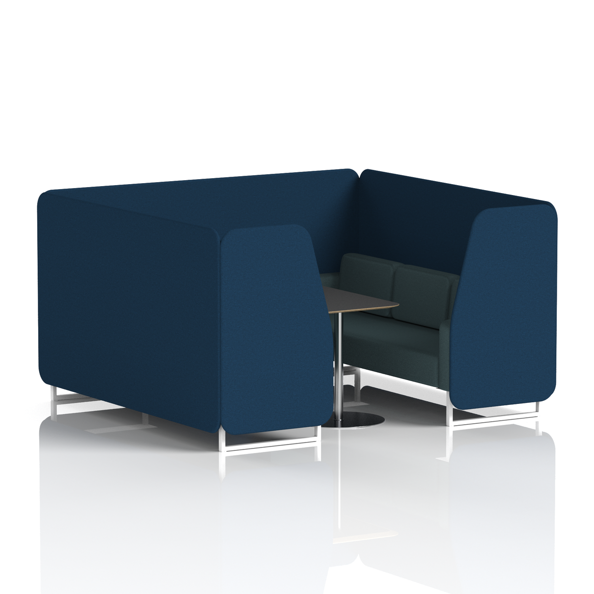 Commercial 6 Seater Privacy Booth with Black Table – Two Tone – Crib 5 X2 - Calculus Panels And Polygon Sofa White - Industrious Decor