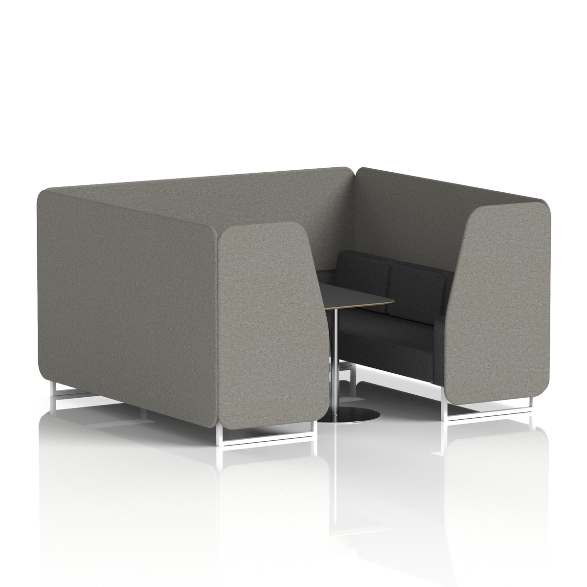 Commercial 6 Seater Privacy Booth with Black Table – Two Tone – Crib 5 X2 - Number Panels And Arithmetic Sofa White - Industrious Decor