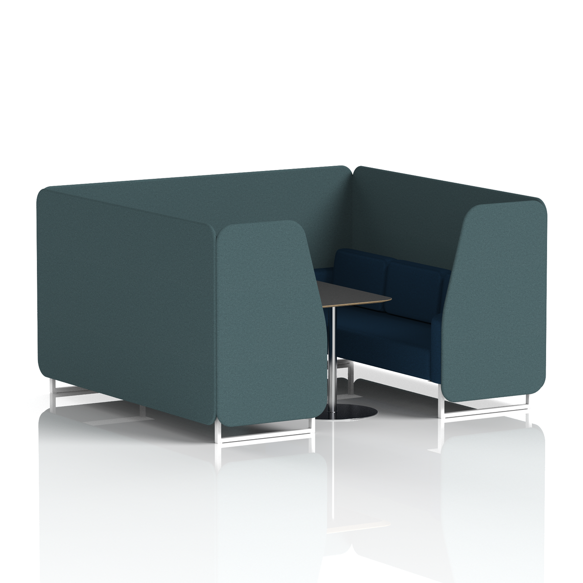 Commercial 6 Seater Privacy Booth with Black Table – Two Tone – Crib 5 X2 - Polygon Panels And Calculus Sofa White - Industrious Decor