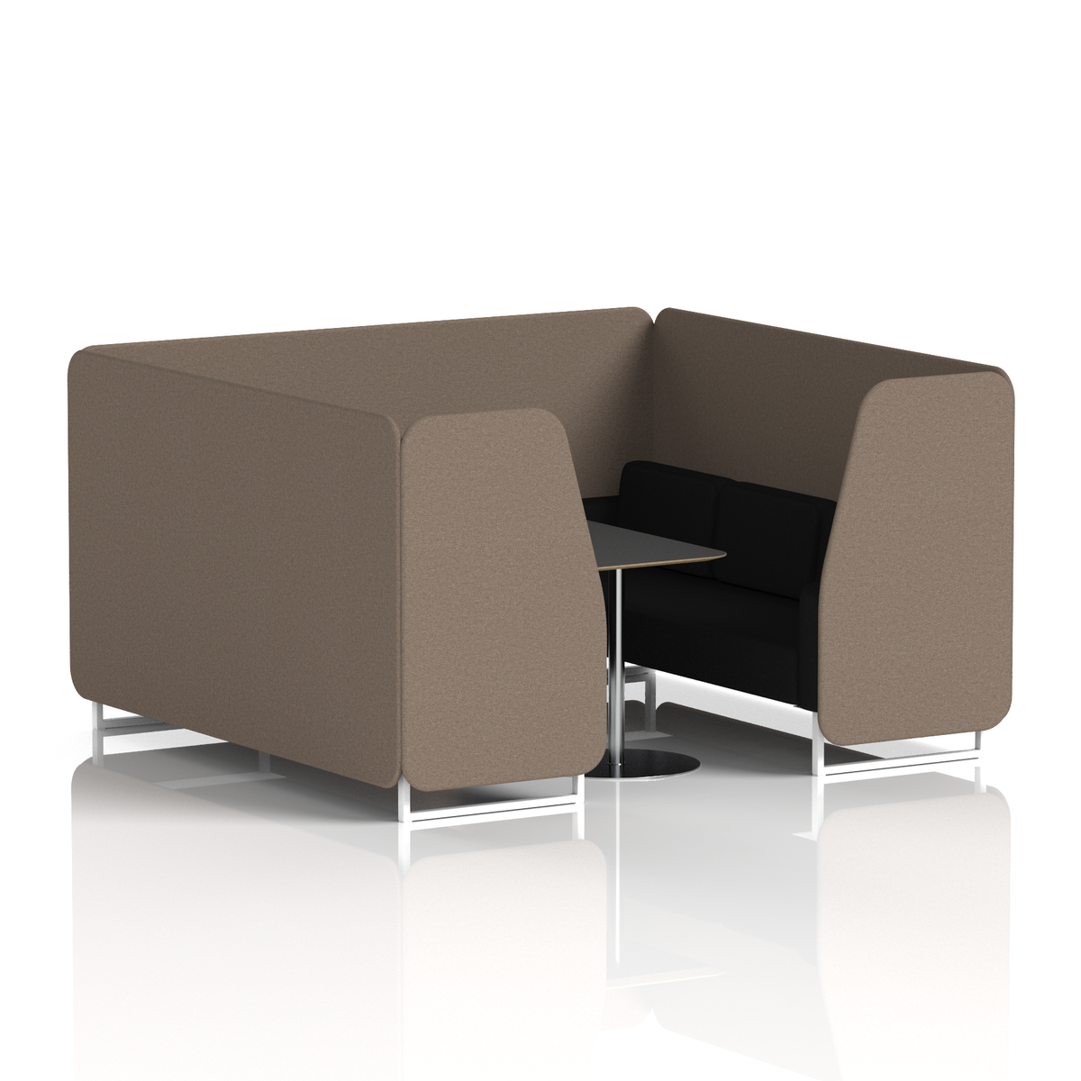 Commercial 6 Seater Privacy Booth with Black Table – Two Tone – Crib 5 X2 - Theory Panels And Diameter Sofa White - Industrious Decor