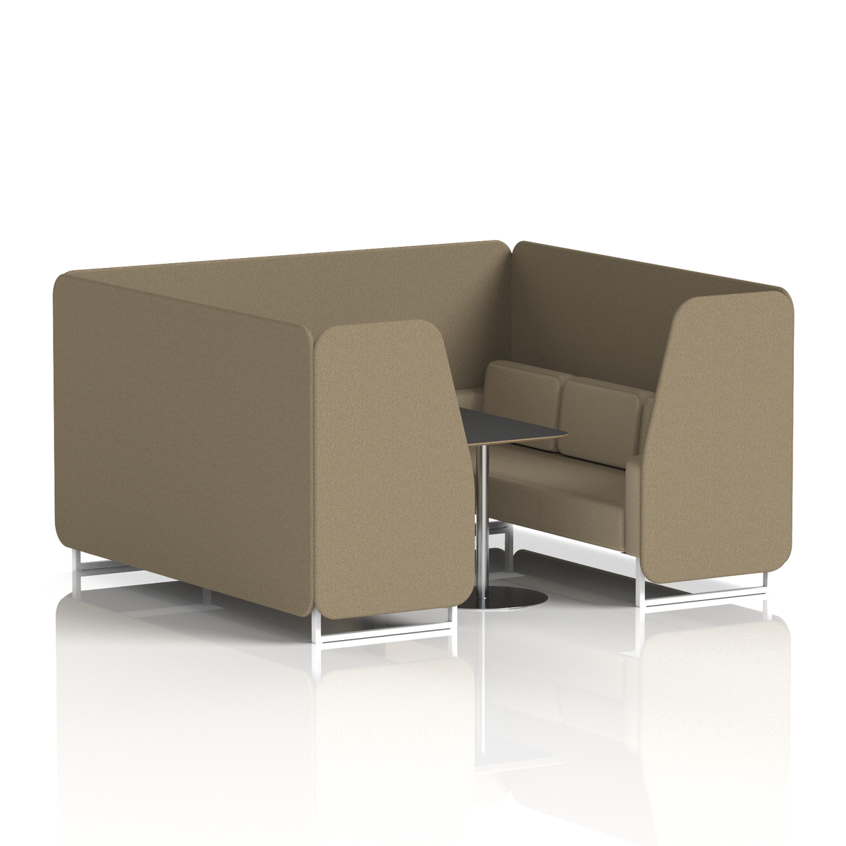 Commercial 6 Seater Privacy Booth with Black Table – Two Tone – Crib 5 Main Line Flax - Bank Panels And Upminster Sofa White - Industrious Decor
