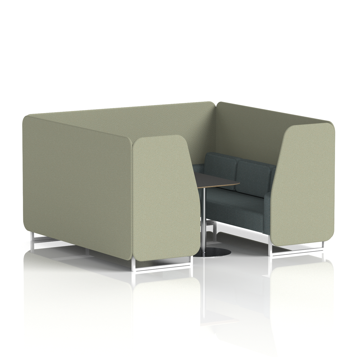 Commercial 6 Seater Privacy Booth with Black Table – Two Tone – Crib 5 Main Line Flax - Newbury Panels And Westminster Sofa White - Industrious Decor