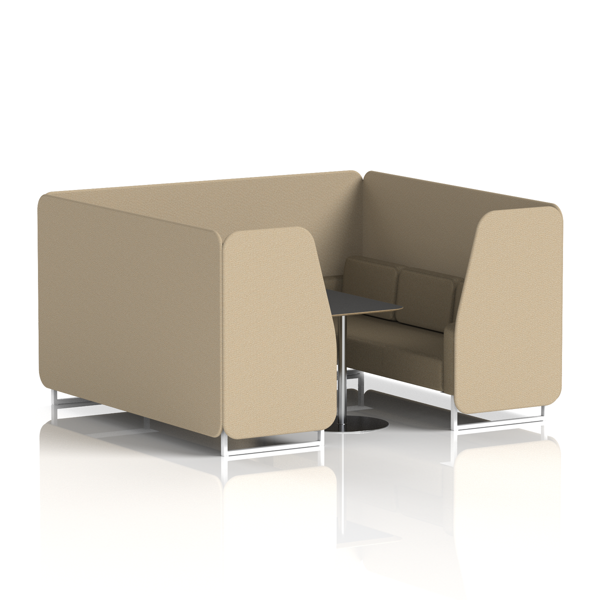 Commercial 6 Seater Privacy Booth with Black Table – Two Tone – Crib 5 Main Line Flax - Upminster Panels And Bank Sofa White - Industrious Decor
