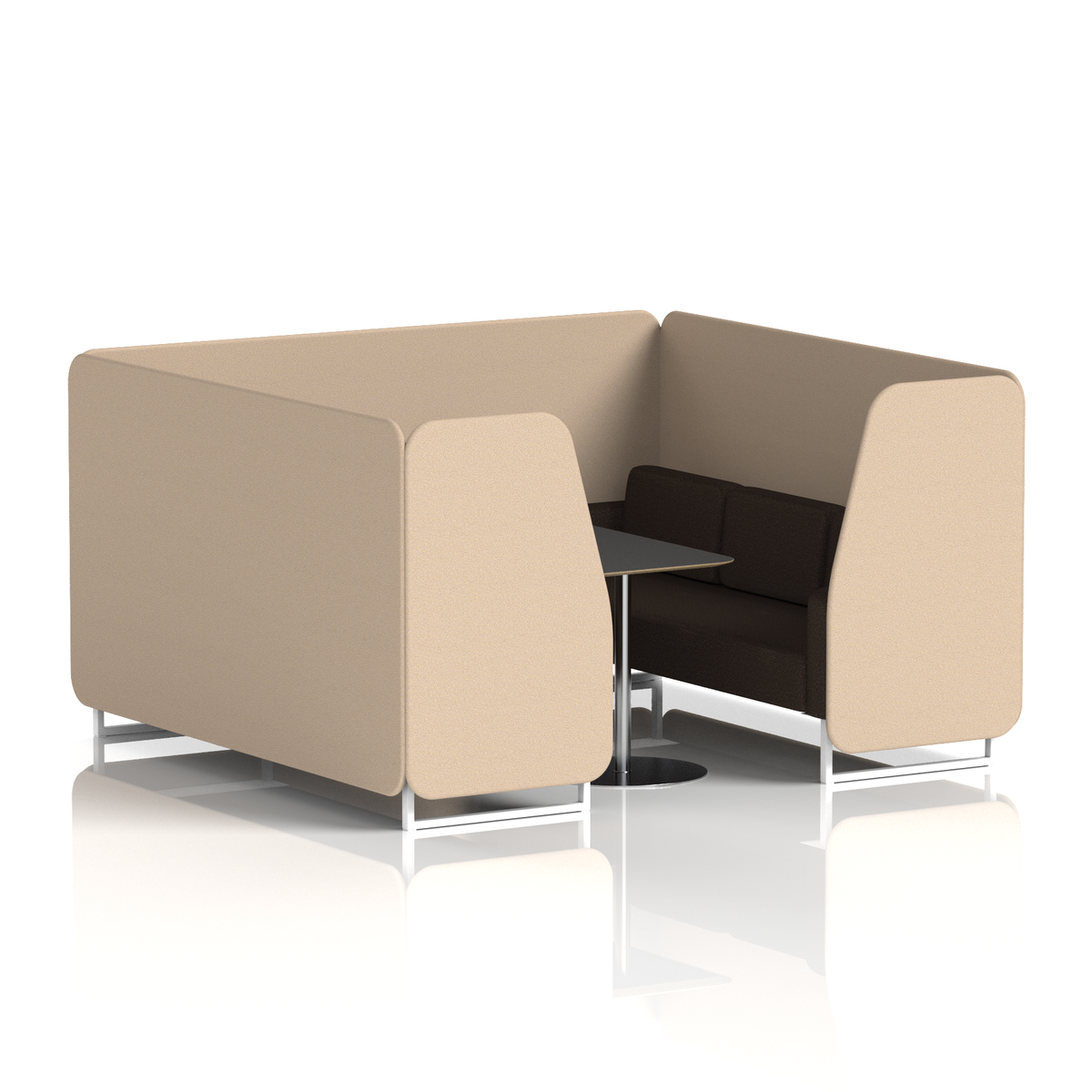 Commercial 6 Seater Privacy Booth with Black Table – Two Tone – Crib 5 Synergy - Affix Panels And Wed Sofa White - Industrious Decor