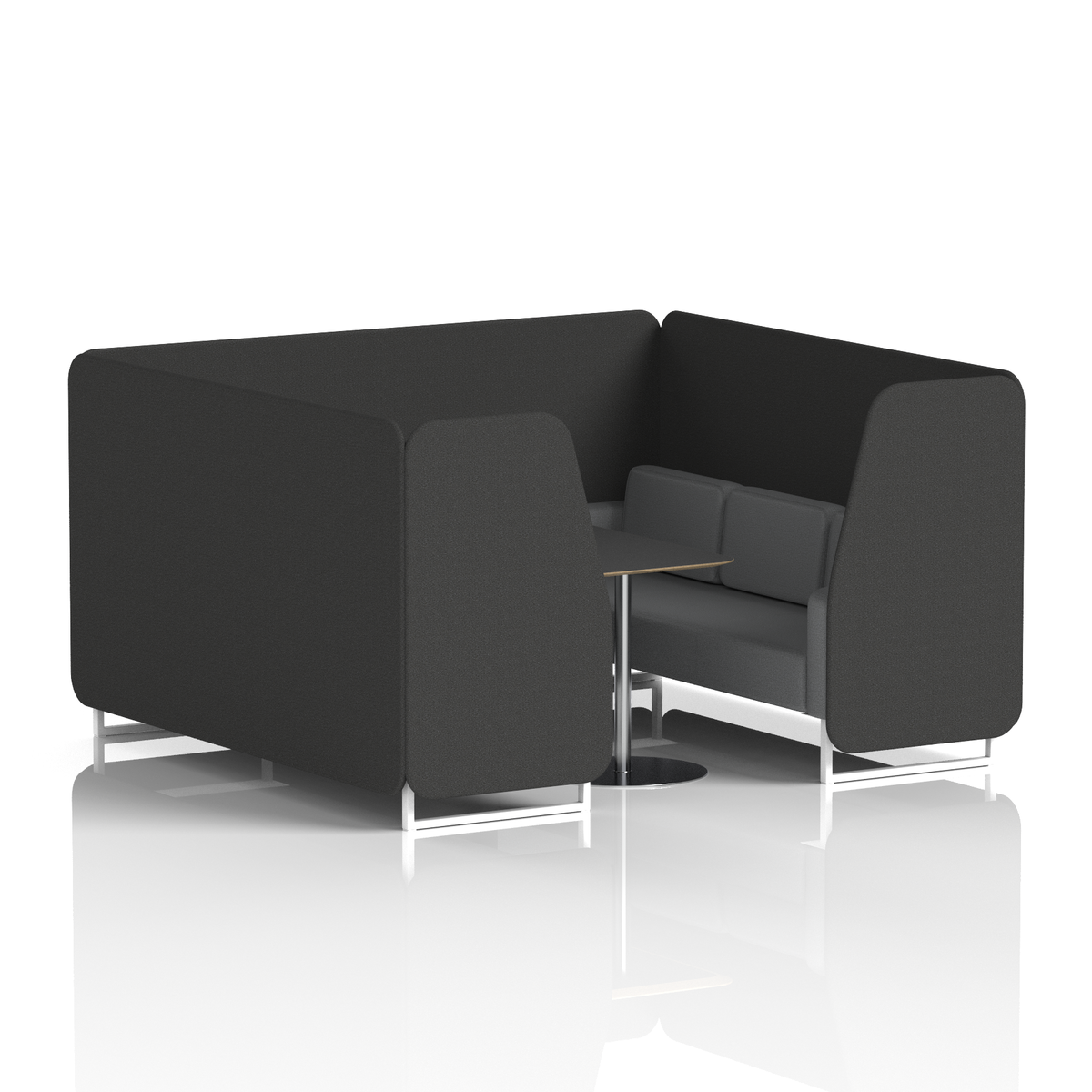 Commercial 6 Seater Privacy Booth with Black Table – Two Tone – Crib 5 Synergy - Mix Panels And Partner Sofa White - Industrious Decor