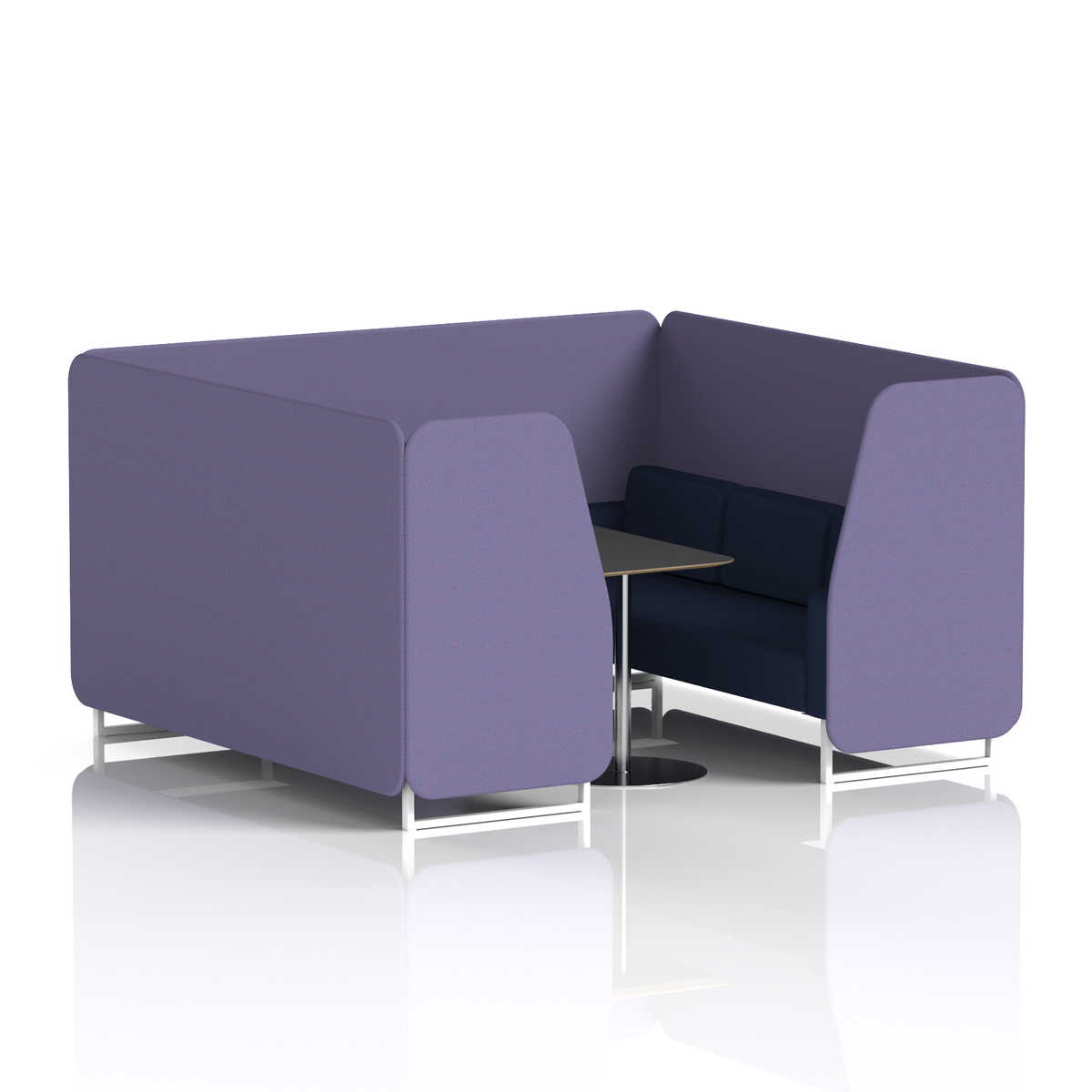 Commercial 6 Seater Privacy Booth with Black Table – Two Tone – Crib 5 Synergy - Order Panels And Alike Sofa White - Industrious Decor
