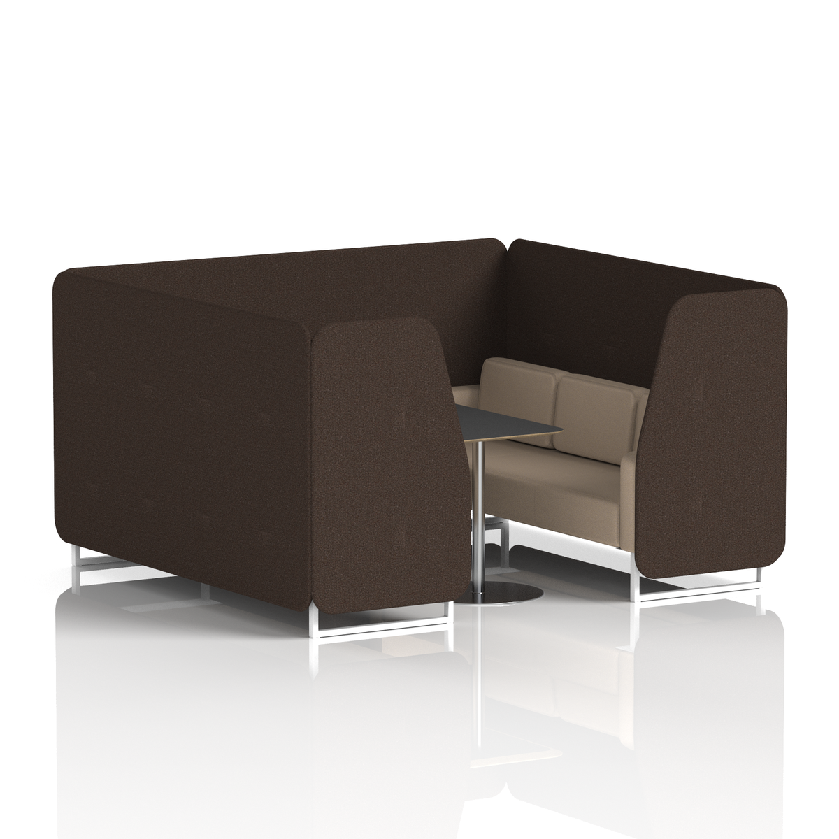 Commercial 6 Seater Privacy Booth with Black Table – Two Tone – Crib 5 Synergy - Wed Panels And Affix Sofa White - Industrious Decor