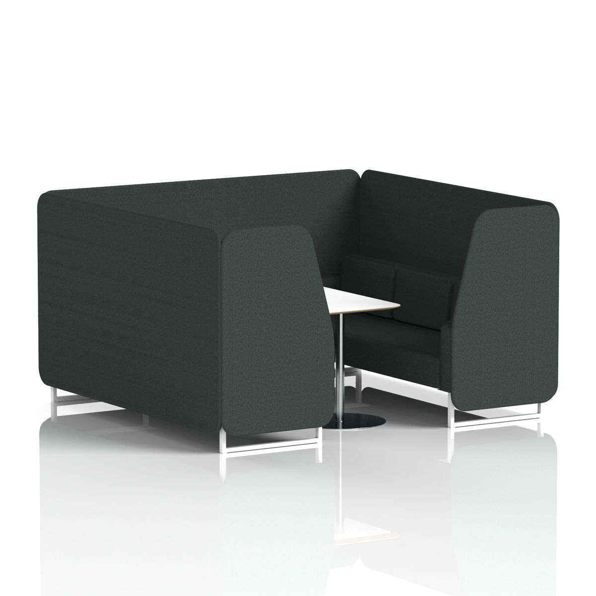 Commercial 6 Seater Privacy Booth with White Table – Single Tone – Crib 5 Rivet - Charcoal Panels And Sofa White - Industrious Decor