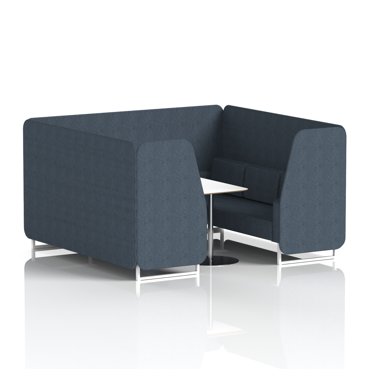 Commercial 6 Seater Privacy Booth with White Table – Single Tone – Crib 5 Rivet - Crucible Panels And Sofa White - Industrious Decor