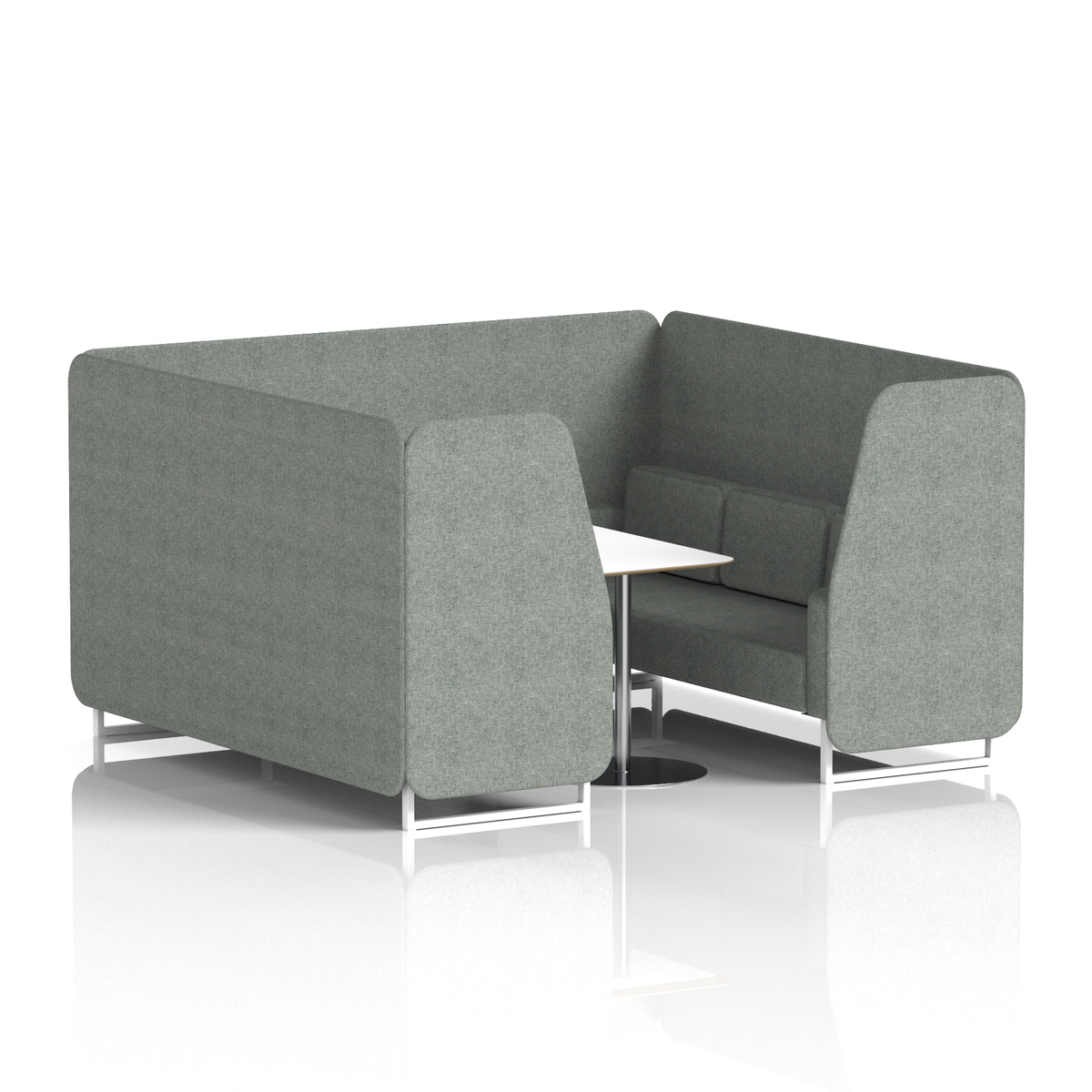 Commercial 6 Seater Privacy Booth with White Table – Single Tone – Crib 5 Rivet - Prime Panels And Sofa White - Industrious Decor