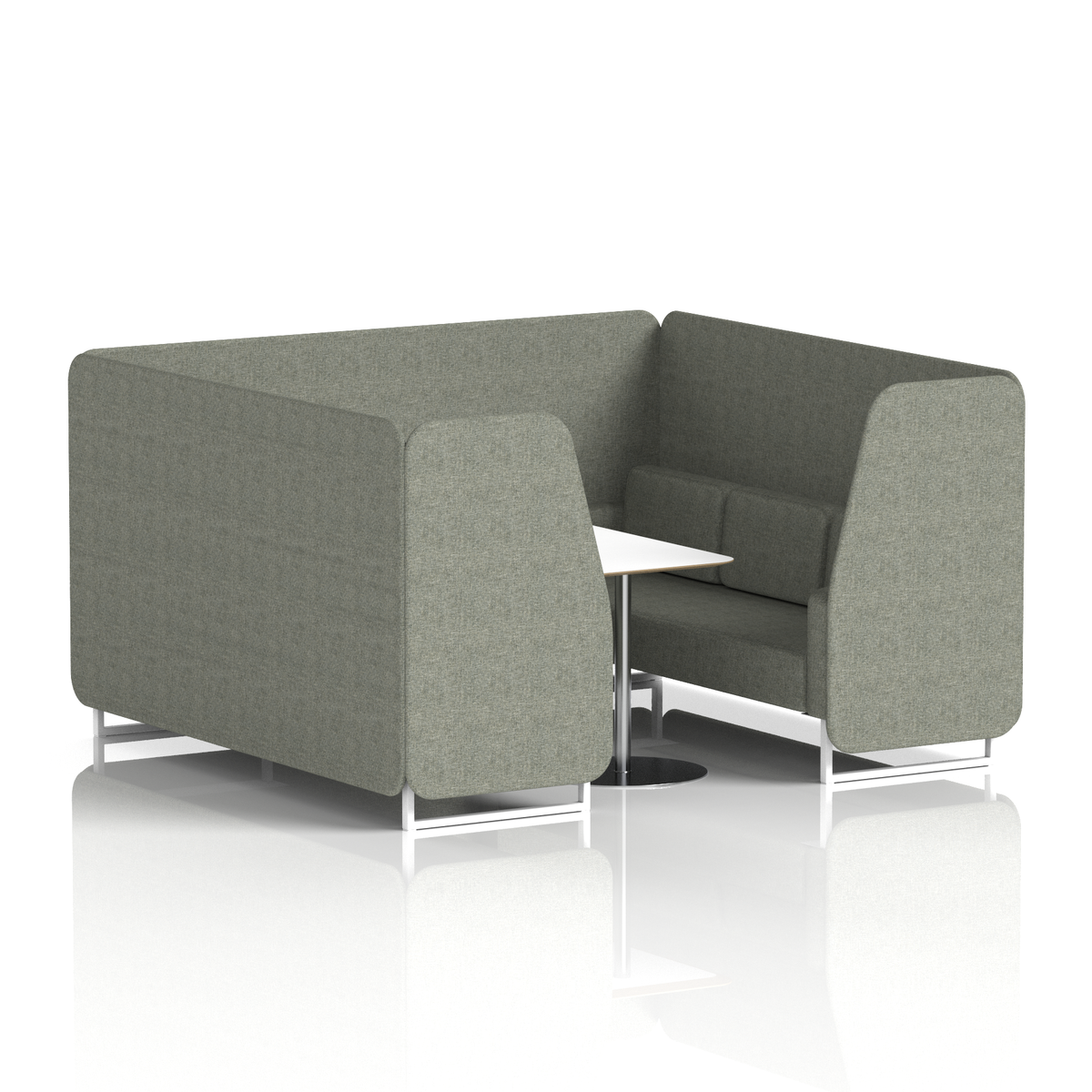 Commercial 6 Seater Privacy Booth with White Table – Single Tone – Crib 5 Rivet - Vitreous Panels And Sofa White - Industrious Decor