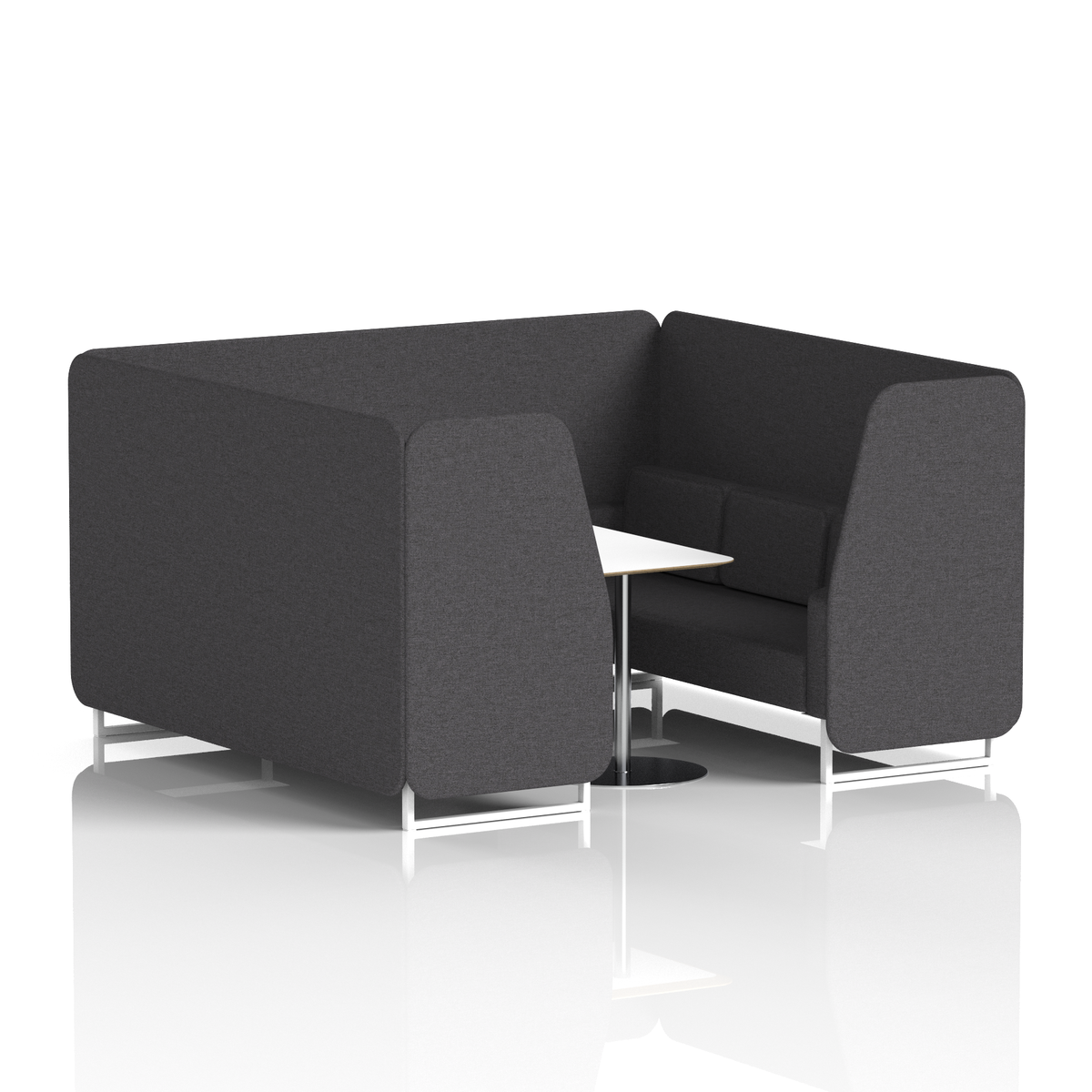 Commercial 6 Seater Privacy Booth with White Table – Single Tone – Crib 5 X2 - Arithmetic Panels And Sofa White - Industrious Decor