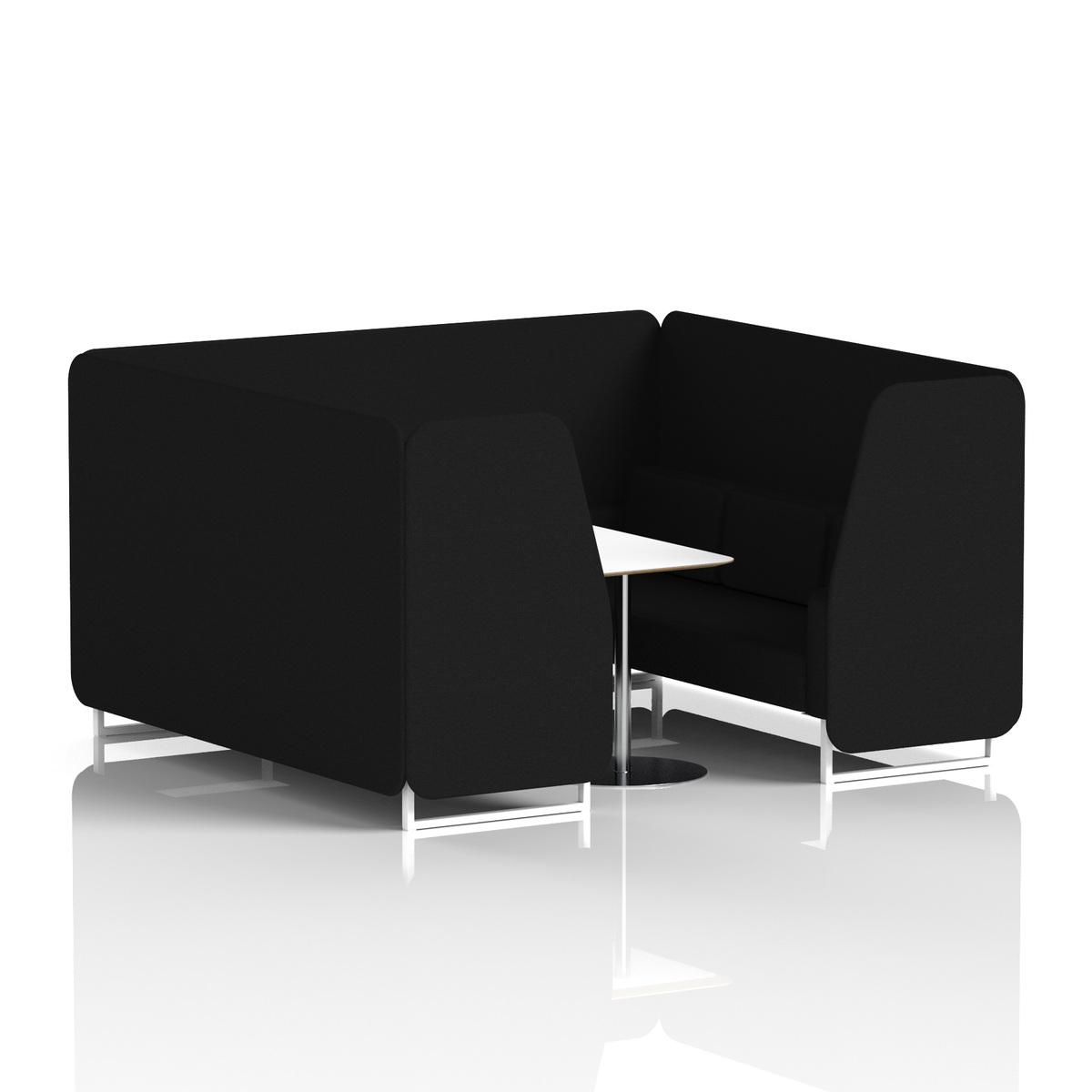 Commercial 6 Seater Privacy Booth with White Table – Single Tone – Crib 5 X2 - Diameter Panels And Sofa White - Industrious Decor