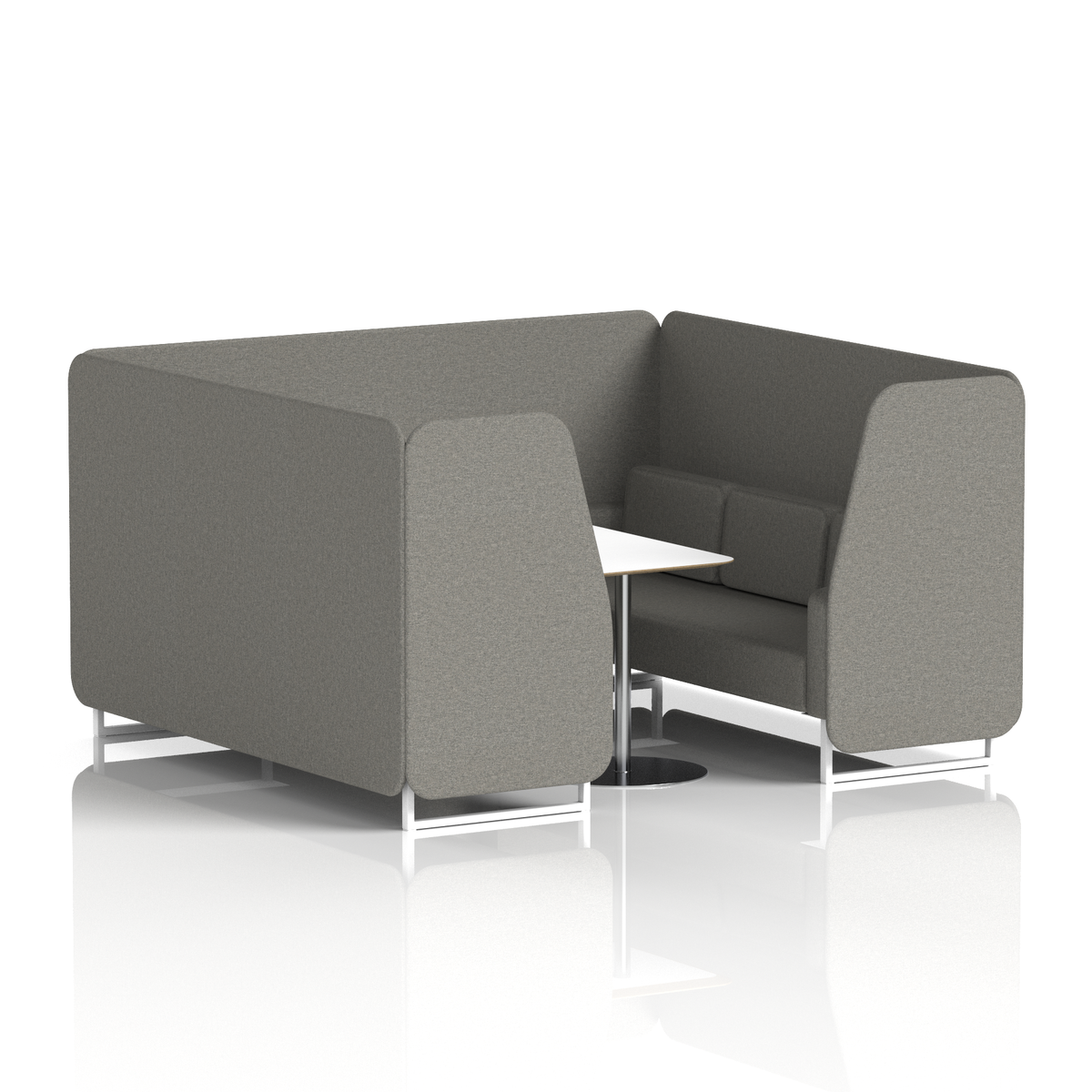 Commercial 6 Seater Privacy Booth with White Table – Single Tone – Crib 5 X2 - Number Panels And Sofa White - Industrious Decor