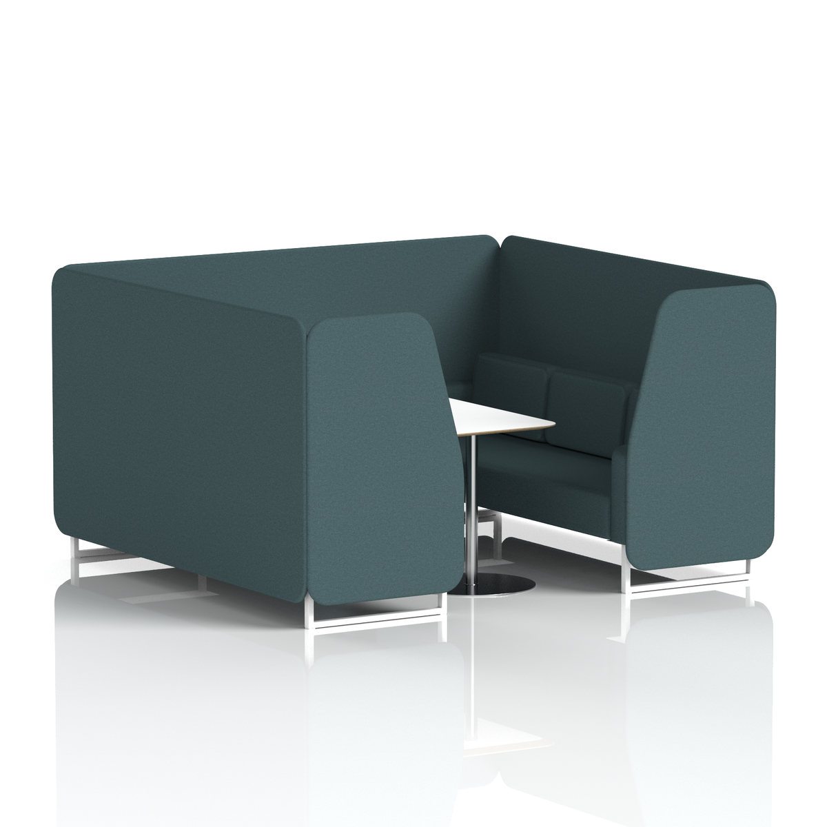 Commercial 6 Seater Privacy Booth with White Table – Single Tone – Crib 5 X2 - Polygon Panels And Sofa White - Industrious Decor