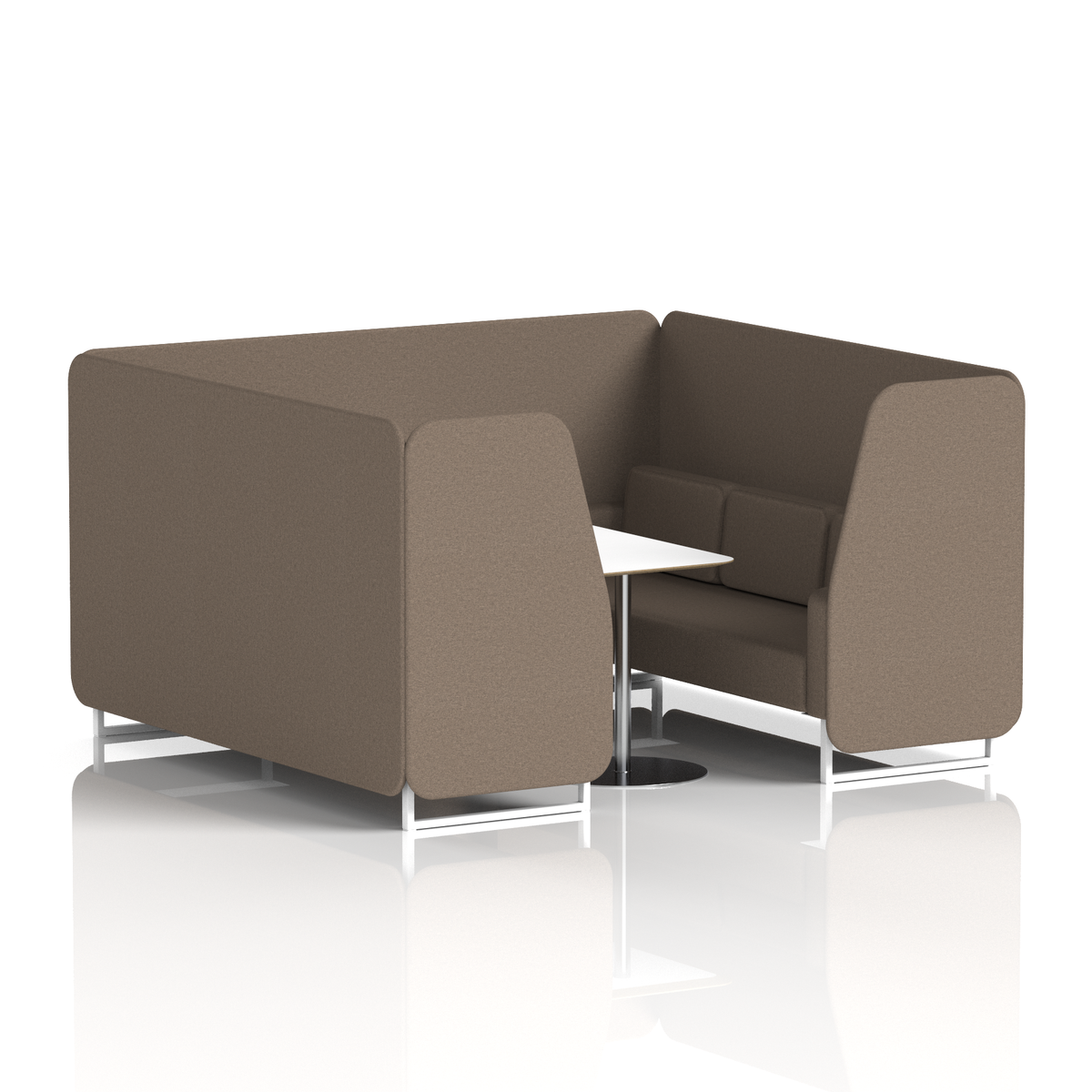 Commercial 6 Seater Privacy Booth with White Table – Single Tone – Crib 5 X2 - Theory Panels And Sofa White - Industrious Decor