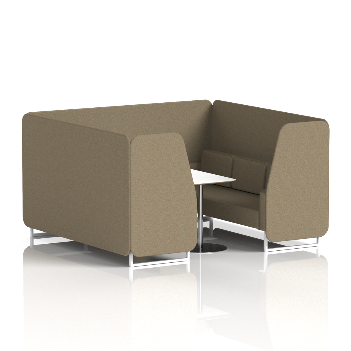 Commercial 6 Seater Privacy Booth with White Table – Single Tone – Crib 5 Main Line Flax - Bank Panels And Sofa White - Industrious Decor