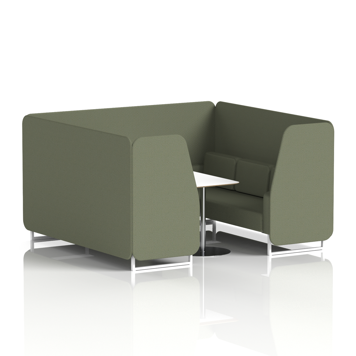Commercial 6 Seater Privacy Booth with White Table – Single Tone – Crib 5 Main Line Flax - Monument Panels And Sofa White - Industrious Decor