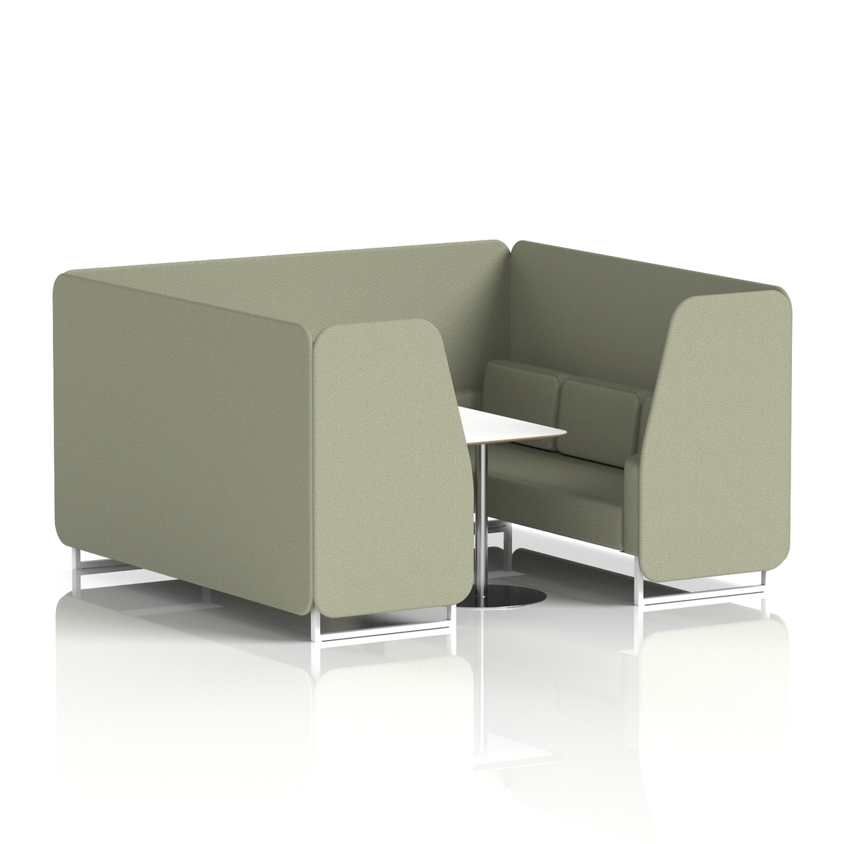 Commercial 6 Seater Privacy Booth with White Table – Single Tone – Crib 5 Main Line Flax - Newbury Panels And Sofa White - Industrious Decor