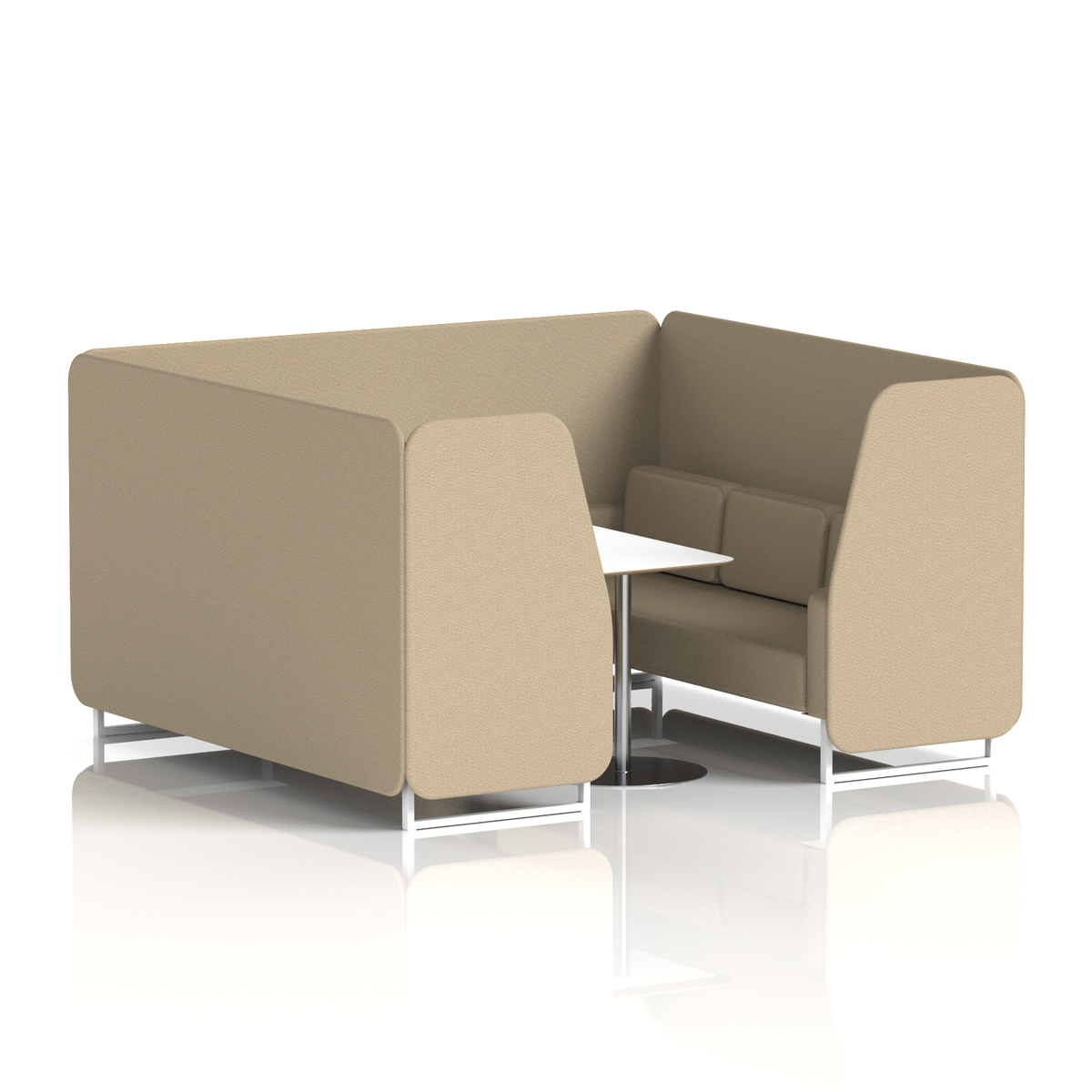 Commercial 6 Seater Privacy Booth with White Table – Single Tone – Crib 5 Main Line Flax - Upminster Panels And Sofa White - Industrious Decor