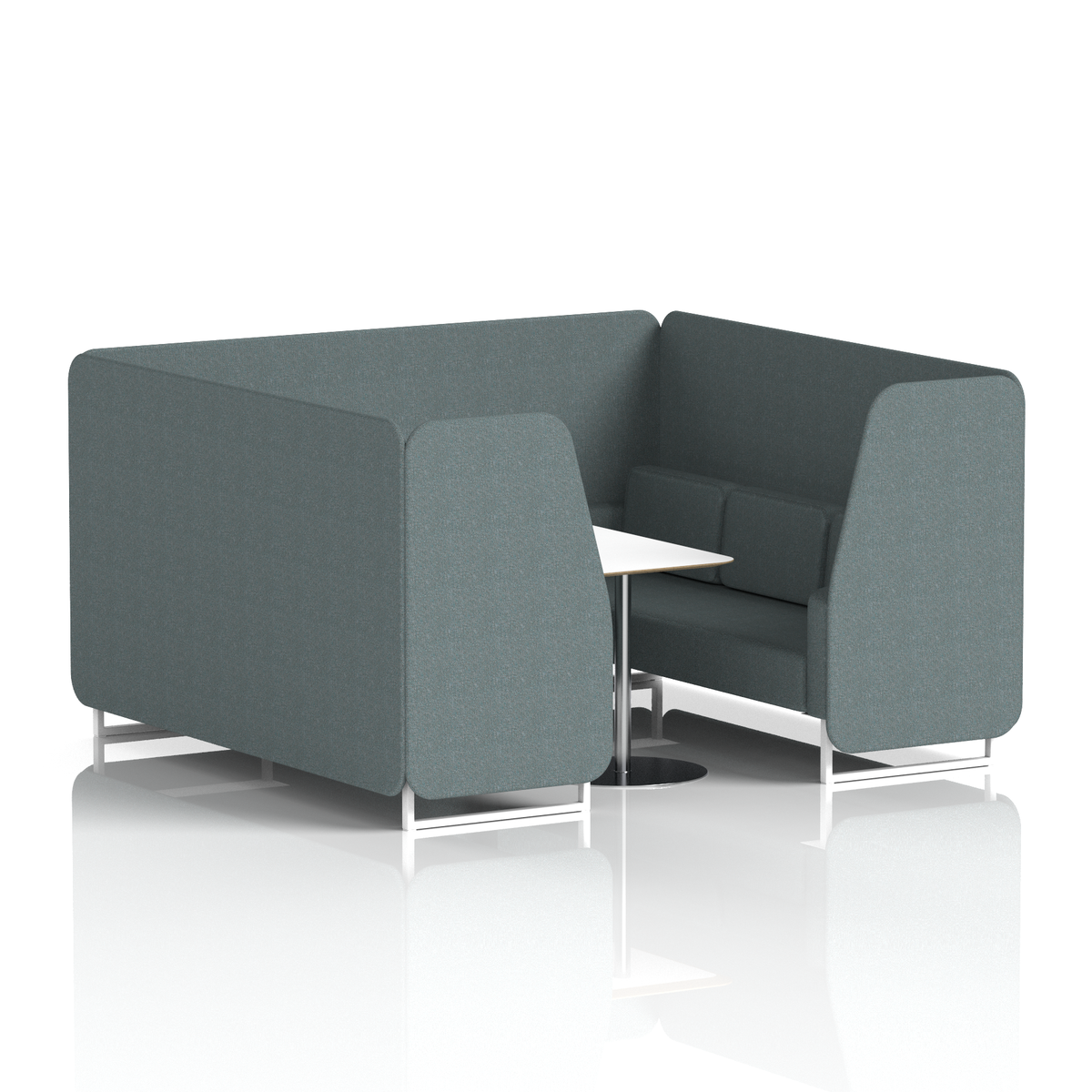 Commercial 6 Seater Privacy Booth with White Table – Single Tone – Crib 5 Main Line Flax - Westminster Panels And Sofa White - Industrious Decor