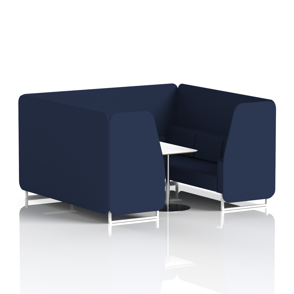Commercial 6 Seater Privacy Booth with White Table – Single Tone – Crib 5 Synergy - Alike Panels And Sofa White - Industrious Decor
