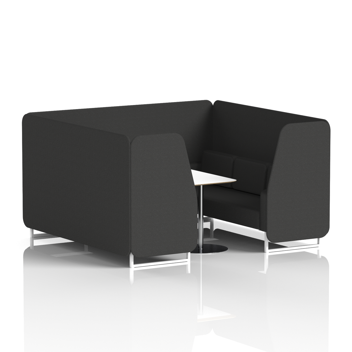 Commercial 6 Seater Privacy Booth with White Table – Single Tone – Crib 5 Synergy - Mix Panels And Sofa White - Industrious Decor