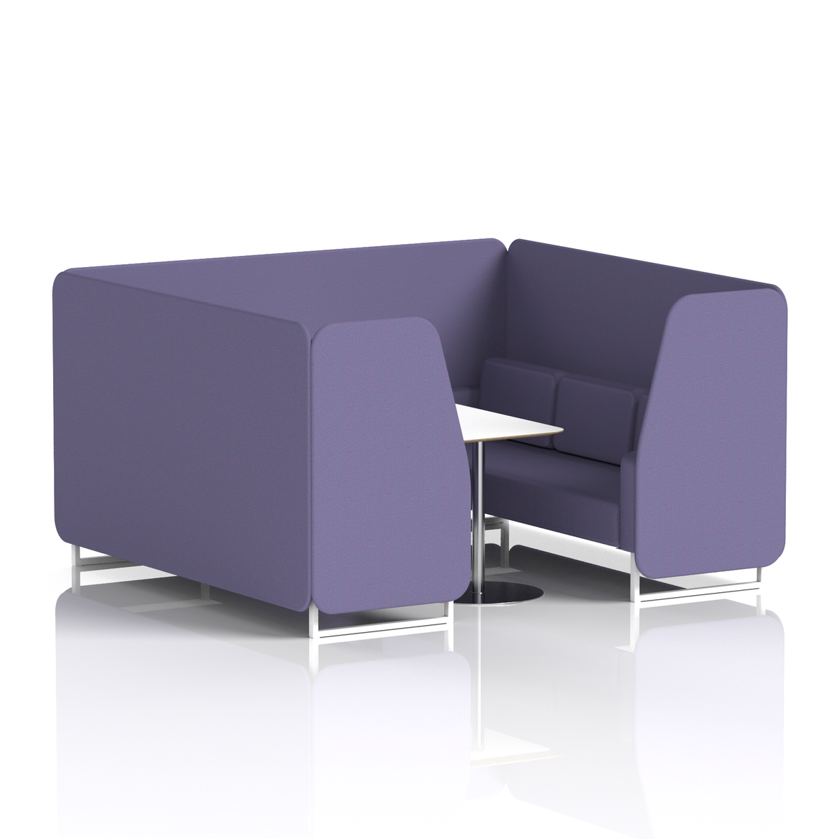Commercial 6 Seater Privacy Booth with White Table – Single Tone – Crib 5 Synergy - Order Panels And Sofa White - Industrious Decor