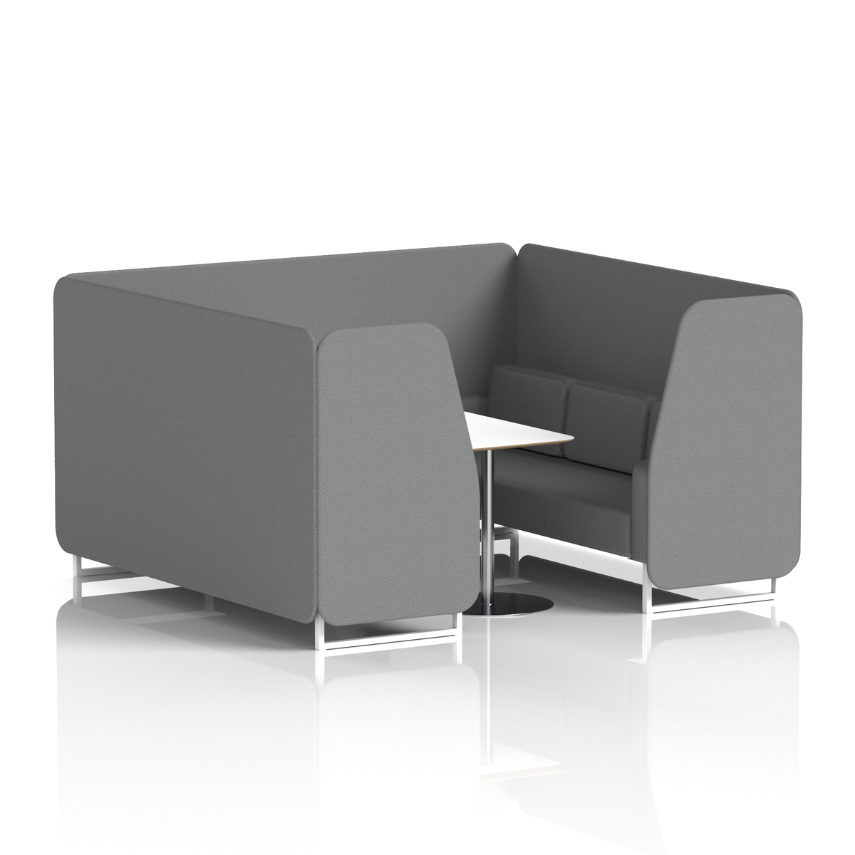 Commercial 6 Seater Privacy Booth with White Table – Single Tone – Crib 5 Synergy - Partner Panels And Sofa White - Industrious Decor
