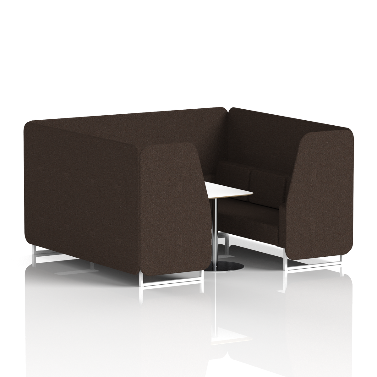 Commercial 6 Seater Privacy Booth with White Table – Single Tone – Crib 5 Synergy - Wed Panels And Sofa White - Industrious Decor