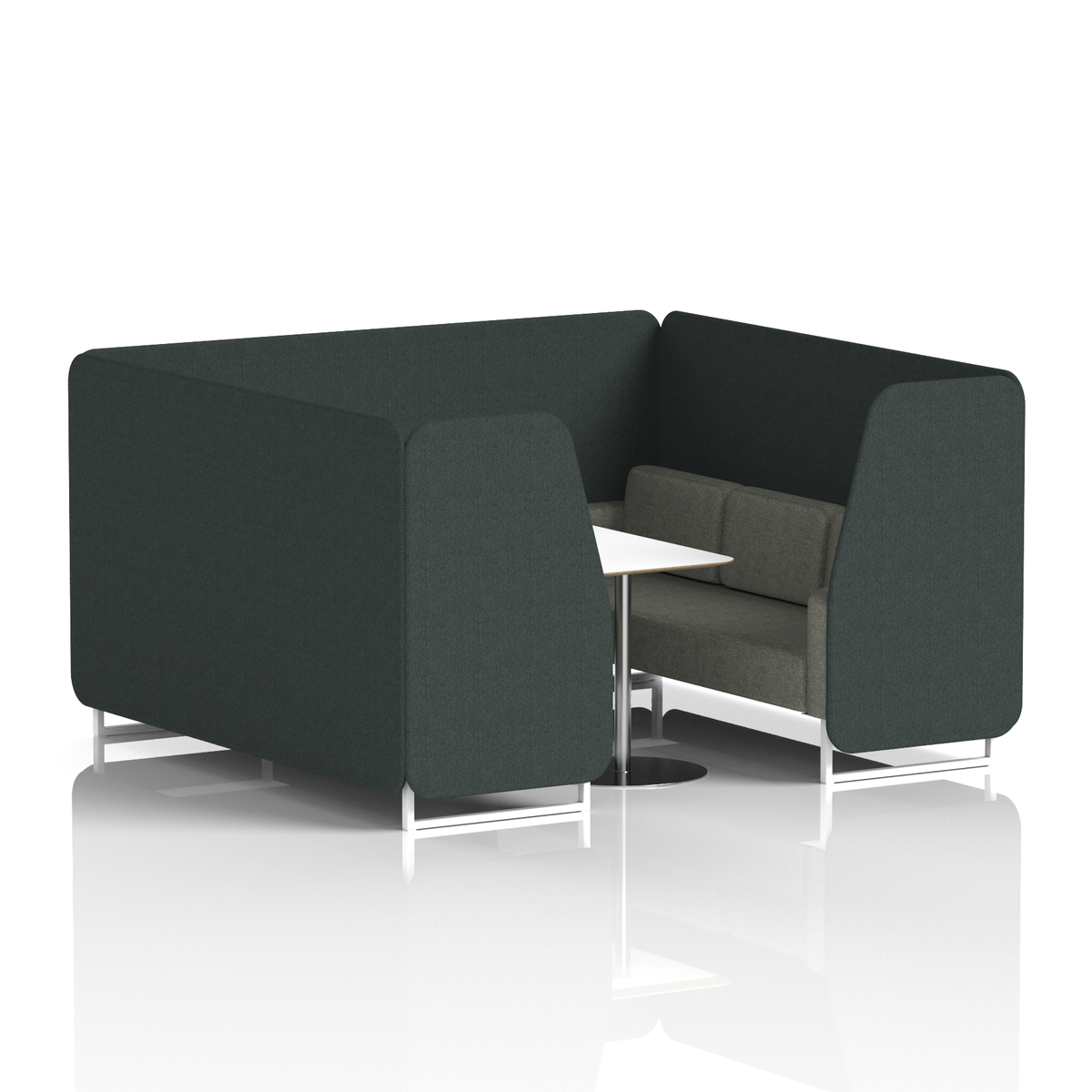 Commercial 6 Seater Privacy Booth with White Table – Two Tone – Crib 5 Rivet - Charcoal Panels And Vitreous Sofa White - Industrious Decor