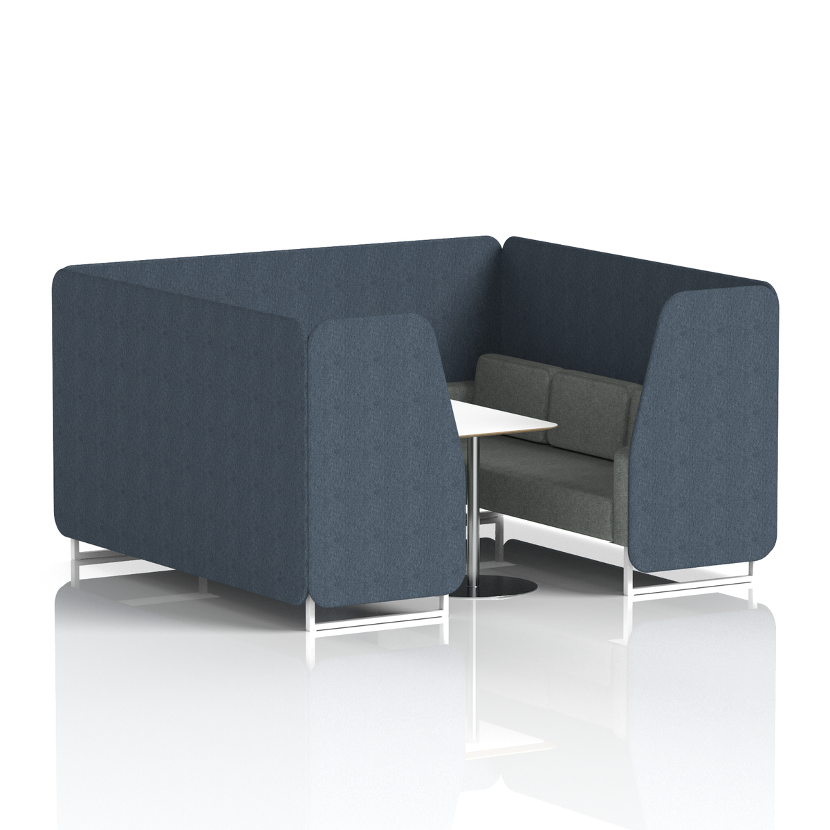 Commercial 6 Seater Privacy Booth with White Table – Two Tone – Crib 5 Rivet - Crucible Panels And Prime Sofa White - Industrious Decor