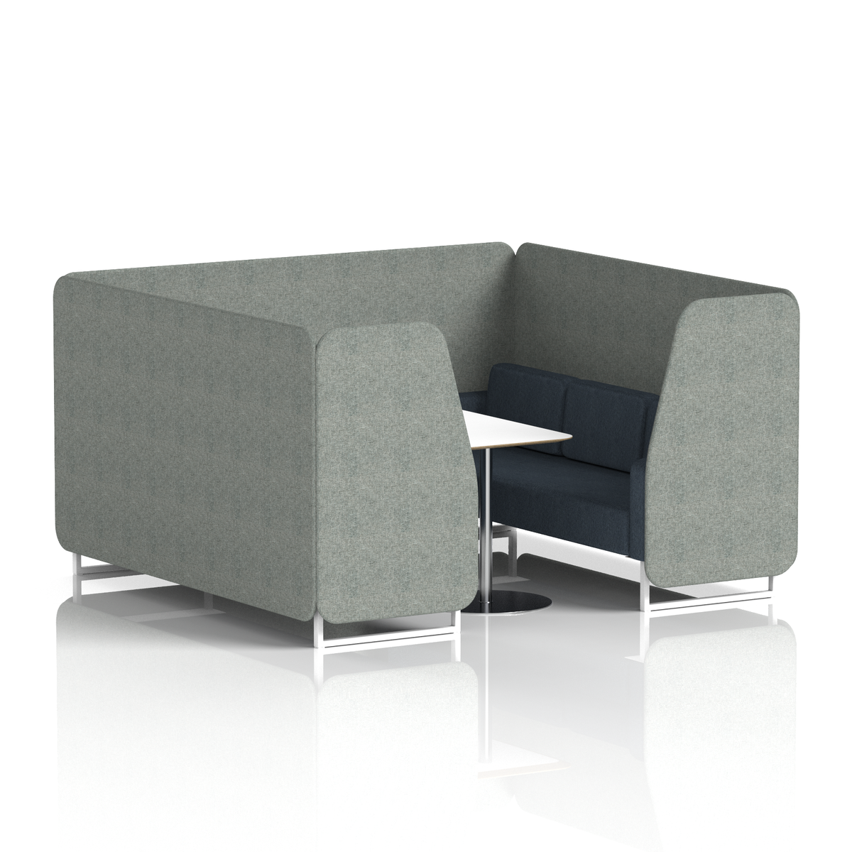 Commercial 6 Seater Privacy Booth with White Table – Two Tone – Crib 5 Rivet - Prime Panels And Crucible Sofa White - Industrious Decor