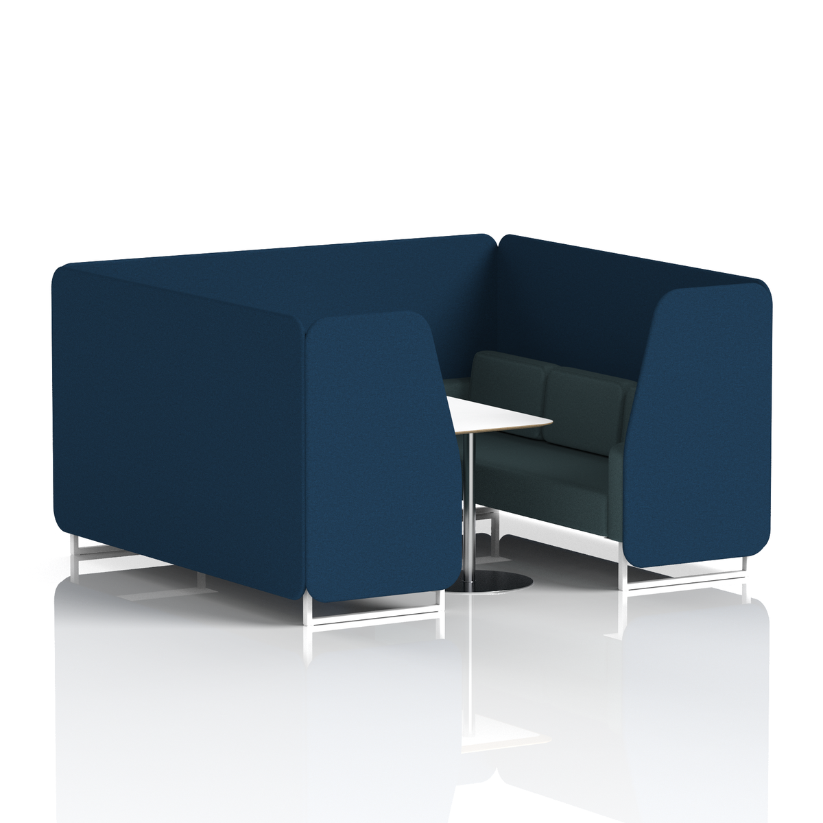 Commercial 6 Seater Privacy Booth with White Table – Two Tone – Crib 5 X2 - Calculus Panels And Polygon Sofa White - Industrious Decor