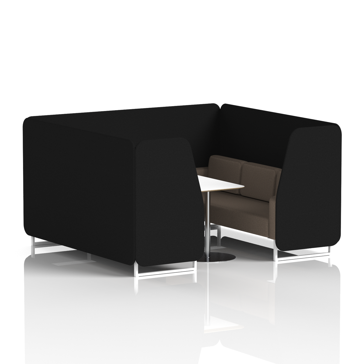 Commercial 6 Seater Privacy Booth with White Table – Two Tone – Crib 5 X2 - Diameter Panels And Theory Sofa White - Industrious Decor