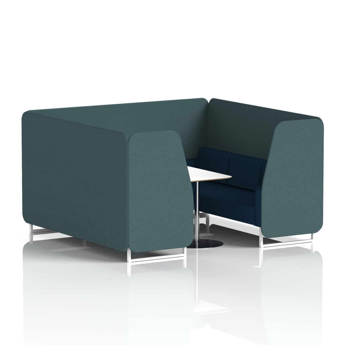 Commercial 6 Seater Privacy Booth with White Table – Two Tone – Crib 5 X2 - Polygon Panels And Calculus Sofa White - Industrious Decor