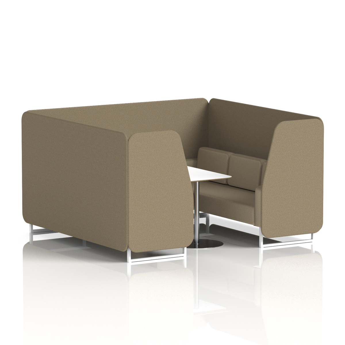 Commercial 6 Seater Privacy Booth with White Table – Two Tone – Crib 5 Main Line Flax - Bank Panels And Upminster Sofa White - Industrious Decor