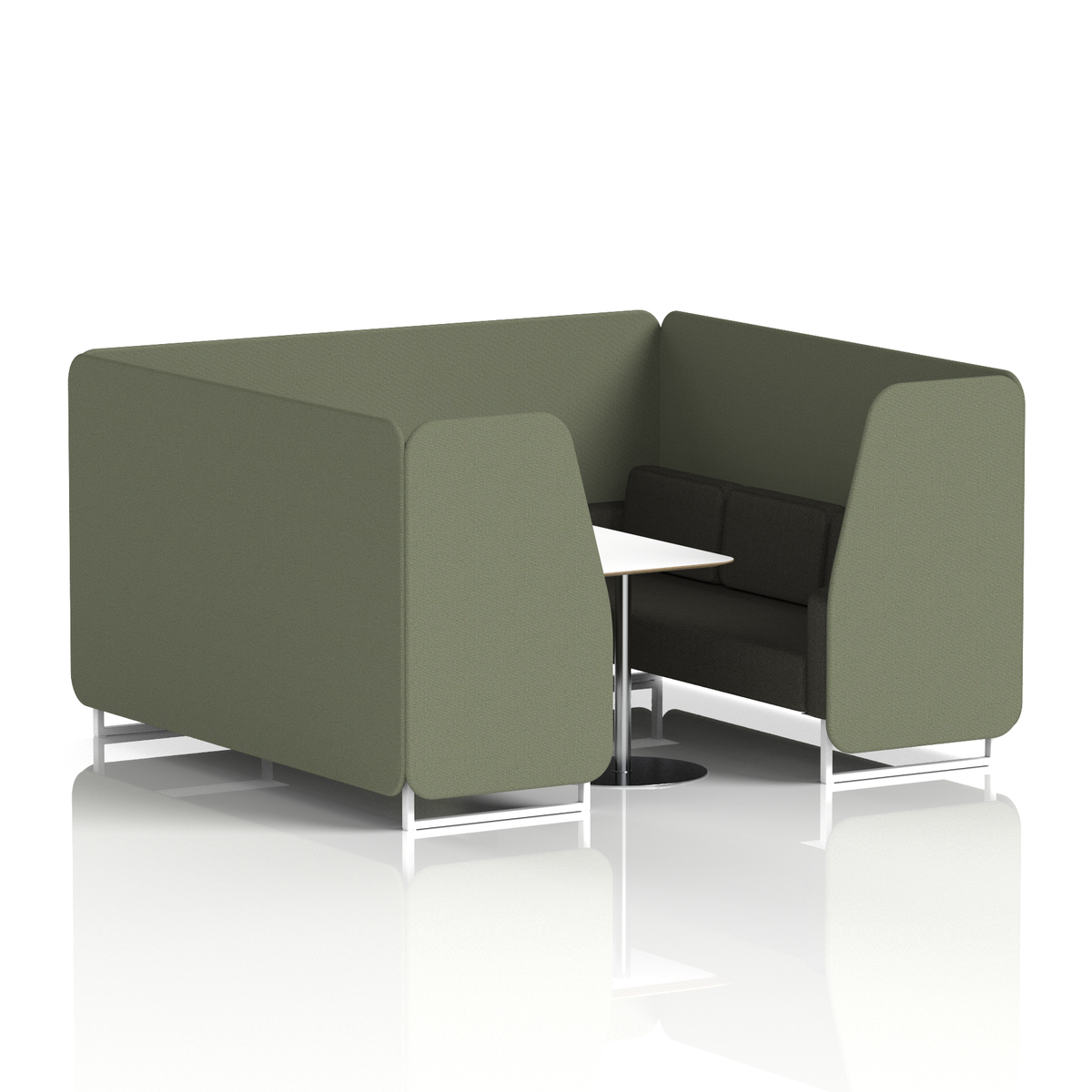 Commercial 6 Seater Privacy Booth with White Table – Two Tone – Crib 5 Main Line Flax - Monument Panels And Temple Sofa White - Industrious Decor
