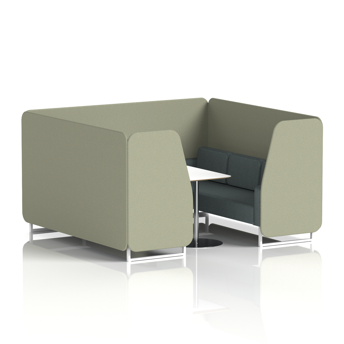 Commercial 6 Seater Privacy Booth with White Table – Two Tone – Crib 5 Main Line Flax - Newbury Panels And Westminster Sofa White - Industrious Decor