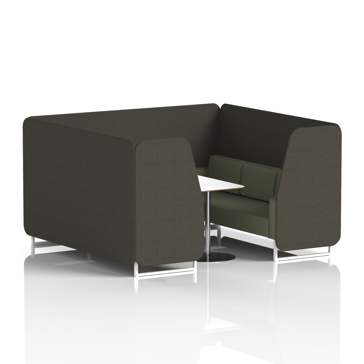 Commercial 6 Seater Privacy Booth with White Table – Two Tone – Crib 5 Main Line Flax - Temple Panels And Monument Sofa White - Industrious Decor