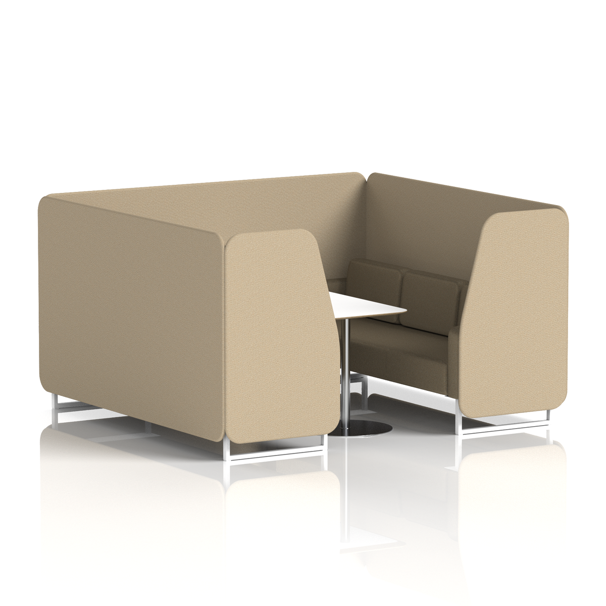 Commercial 6 Seater Privacy Booth with White Table – Two Tone – Crib 5 Main Line Flax - Upminster Panels And Bank Sofa White - Industrious Decor