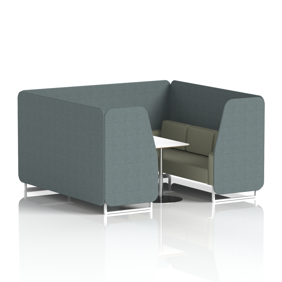 Commercial 6 Seater Privacy Booth with White Table – Two Tone – Crib 5 Main Line Flax - Westminster Panels And Newbury Sofa White - Industrious Decor