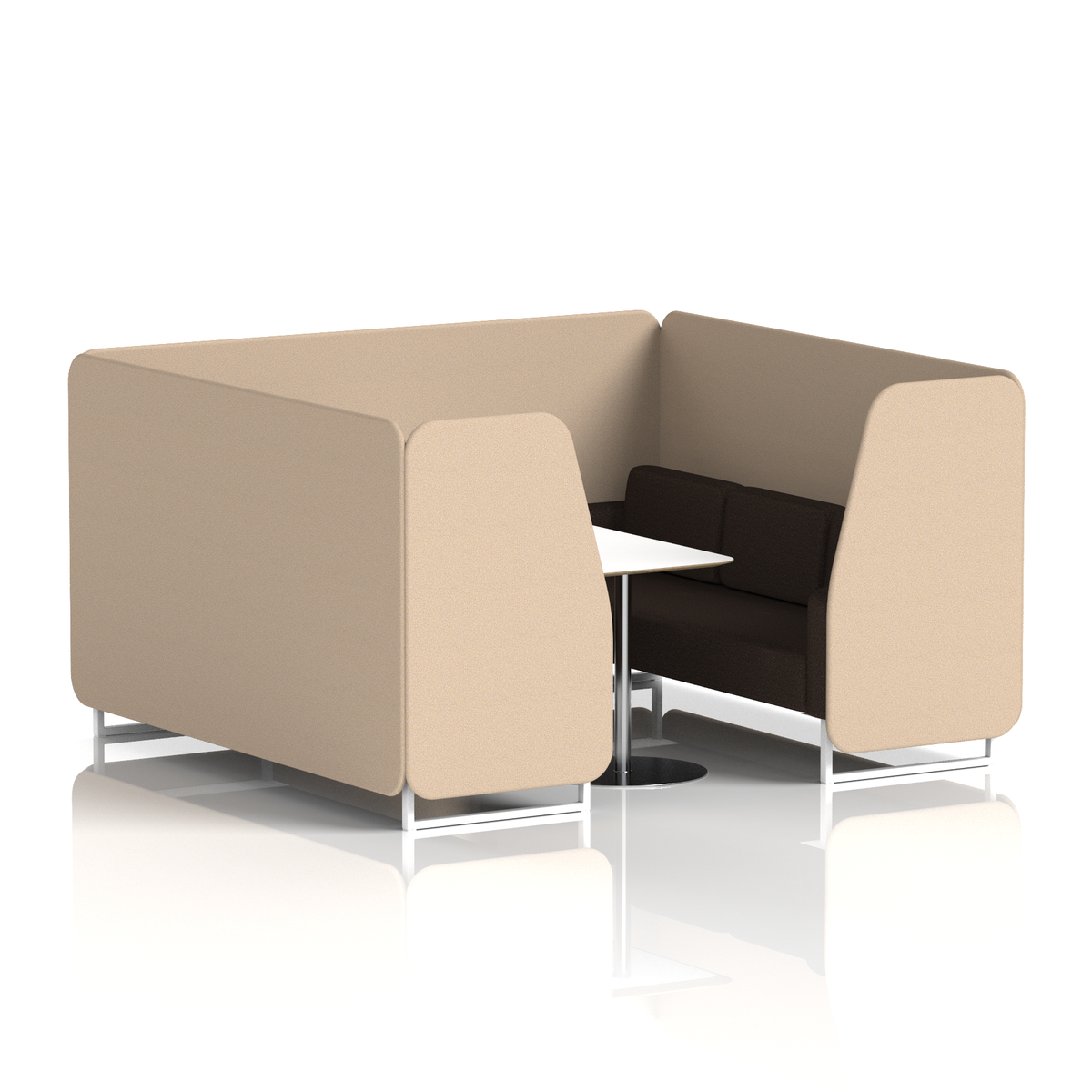 Commercial 6 Seater Privacy Booth with White Table – Two Tone – Crib 5 Synergy - Affix Panels And Wed Sofa White - Industrious Decor