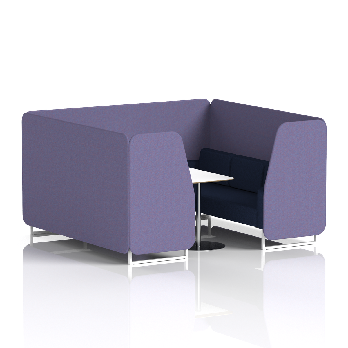 Commercial 6 Seater Privacy Booth with White Table – Two Tone – Crib 5 Synergy - Order Panels And Alike Sofa White - Industrious Decor